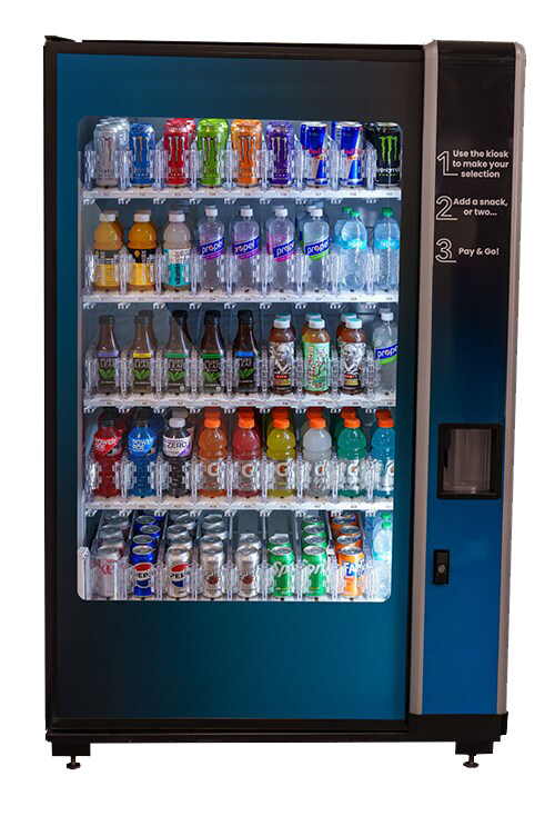 a vending machine stocked with beverages